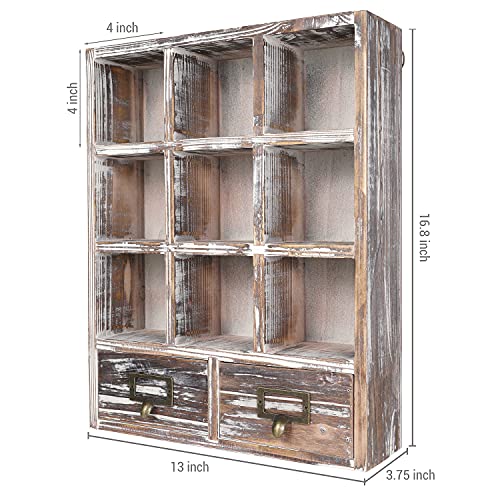 Wall-Mounted Wood Shadow Box Shelf w/ 2 Pull Out Drawers