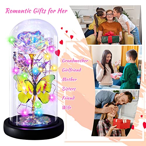 Enchanted Galaxy Light Up Butterfly Rose  Gifts in Glass Dome