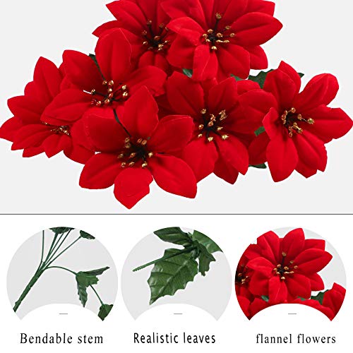 6 Pack Christmas Artificial Poinsettia Ornaments