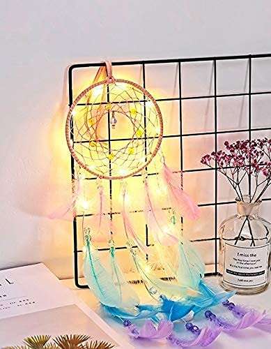 Colorful Handmade Feather Dream Catcher with LED Light