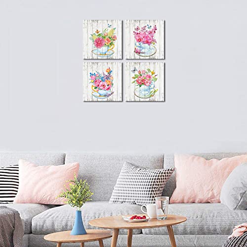 Pink Flower Canvas Wall Art Decor 12x12 - 4 Panels & Ready to Hang