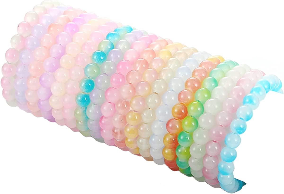 18Pcs 8mm Beaded Stretch Handmade Round Glass Bracelet for Women Multicolor Matte Beads Elastic