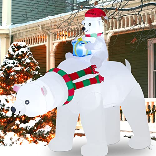 6 FT Christmas Inflatable Polar Bear & Cub with Santa Hat