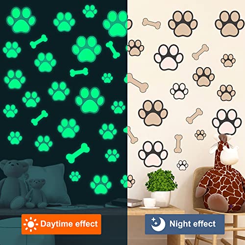 Dog Paw Print Stickers Glow in The Dark Wall Decoration