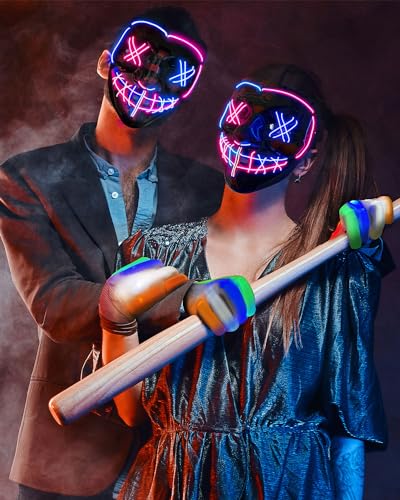 Halloween Mask Skeleton Gloves Set, 3 Modes Light Up Scary LED Mask with LED Glow Gloosture