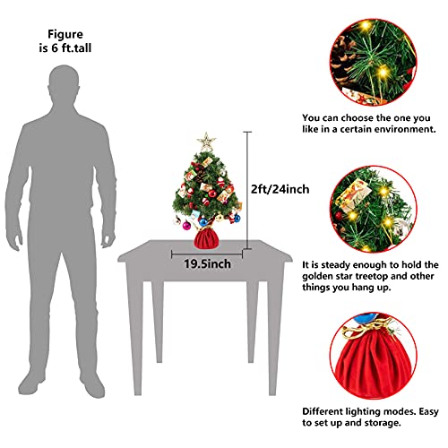 Pre-lit Christmas Tree 24" w/ 50 LED Small Lights and Cloth Bag Base