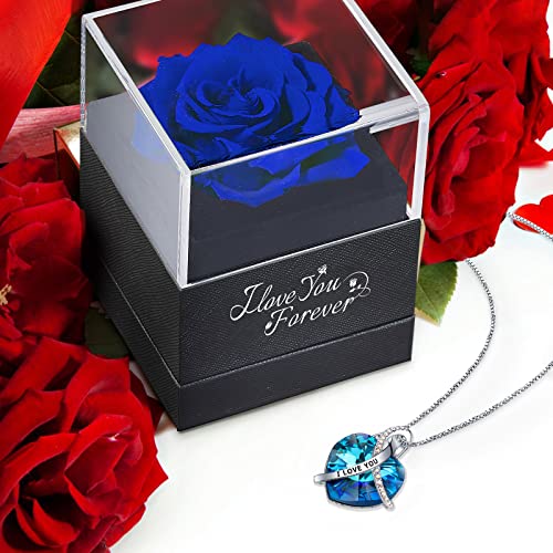 Preserved Rose w/ Heart Necklace -Real Rose Gifts for Valentines Day