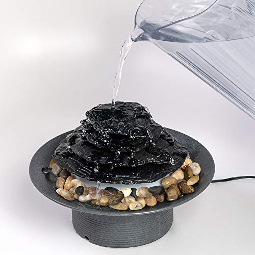 Indoor Fountain w/ Natural Water Sounds & Unique Underwater Lighting (Gray)