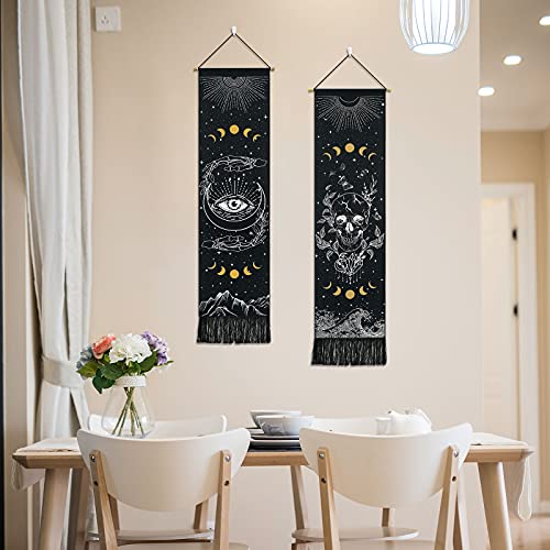 Skull Tapestry Moon Phase Tapestry Stars Starry  Black Skeleton Tapestry Butterflies Tapestry