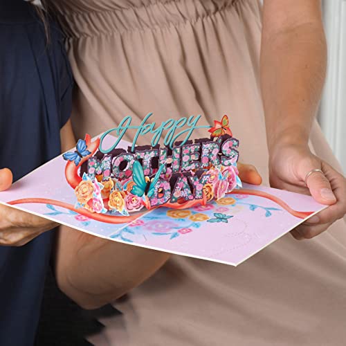 Happy Mothers Day Pop Up Card, 5" x 7" Includes Envelope & Note Tag