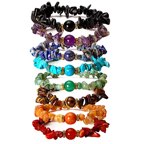 8pcs- 7 Chakra Crystal Healing Chip Stone Bracelets for Women