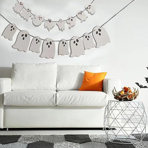 2 Pack White Halloween Hanging Ghost Banner Garland for Haunted House