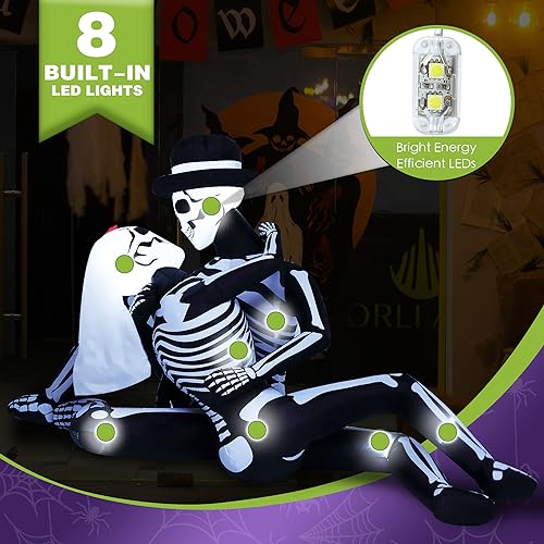 Giant Halloween Inflatables Cuddling Skeleton Couple Lovers Outdoor Decorations, Halloween Blow Up