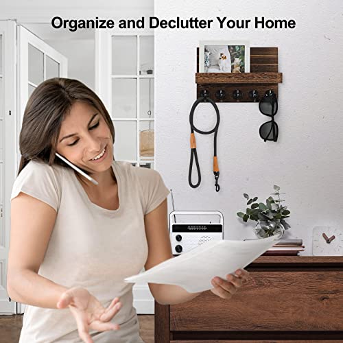 Key Holder for Wall, Decorative Key and Mail Holder with Shelf Has Large Key Hooks for Bags, Coats, Umbrella