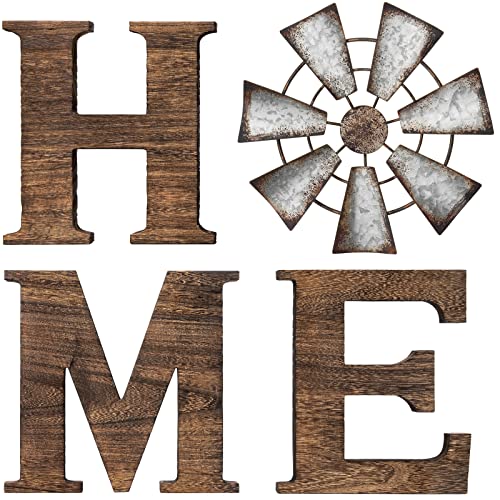 Farmhouse Wooden Home Sign w/ Metal Windmill Wall Decoration