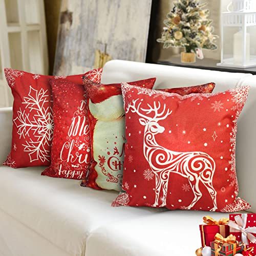 Set of 4 Christmas Throw Pillow Covers 18x18 Inch