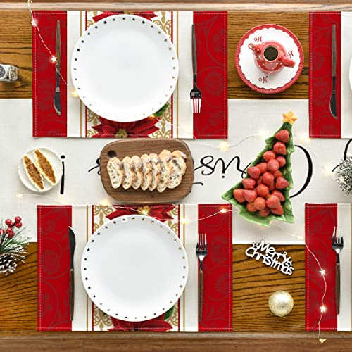 Poinsettia Red Christmas Placemats/ Table Runner