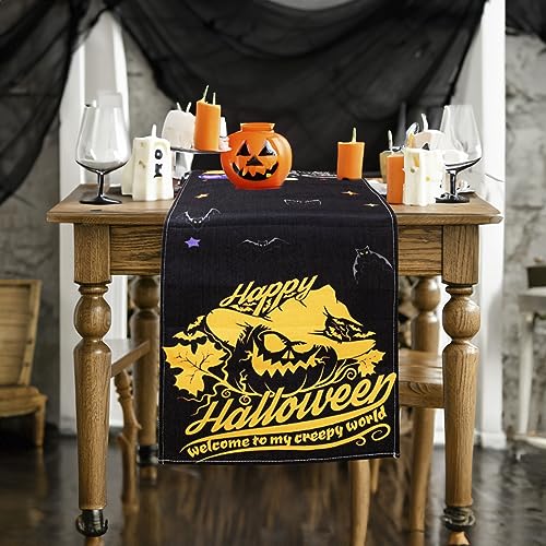 Halloween Table Runner, Hocus Pocus Burlap Halloween Runners Holiday Home Kitchen Dining Table