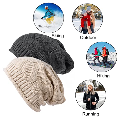 2 Pack Slouchy Beanie Winter Knit Soft Hat for Women/Men