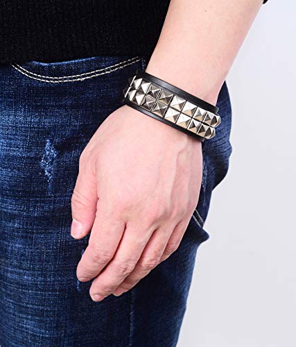 4Pcs Spike Studded Rivet Skull Demon Black Punk  Bracelet for Men/Women