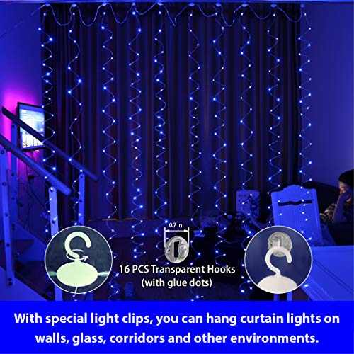 300 LED Fairy Curtain Lights with Remote 8 Modes Timer for Bedroom, 9.8x9.8Ft USB Plug in Adapter