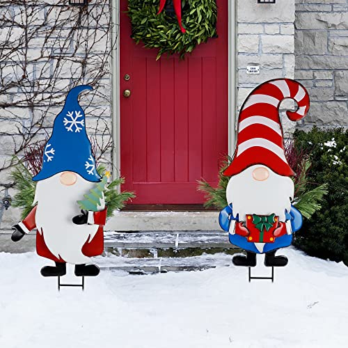 33 Inch Christmas Decoration 2 Pack Garden Metal Gnome Stakes