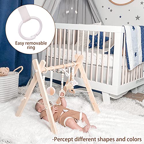 Wooden Baby Gym w/ 6 Gym Toys Foldable  Activity Center