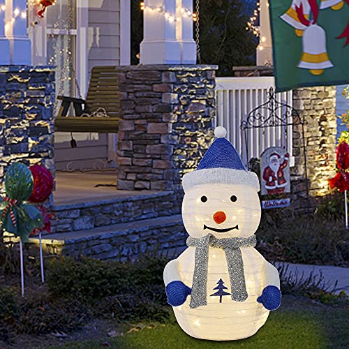 2.3FT Pre-Lit Pop Up Christmas Inflatable White Snowman with Built-in LED Lights,