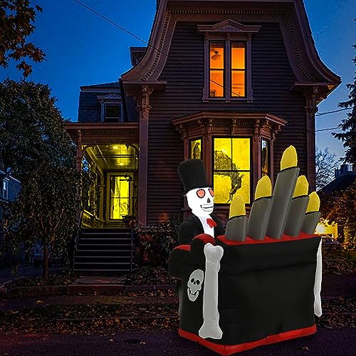 Halloween Inflatable Skull Face Spider Scary Creepy, Blow Up Spider with Built-in LED