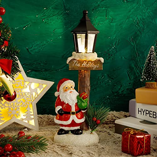 LED Lights Santa Claus Lamppost Tabletop Figurine, 11.6" x 4"