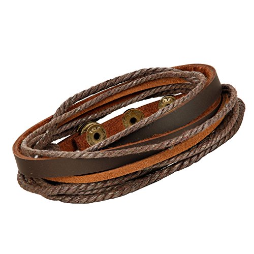 4Pcs Braided Leather Bracelet Cuff Bead Bracelet Set -Unisex