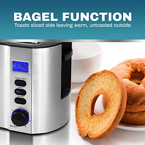 4 Slice Long Slot Toaster, Reheat, 6 Toast Settings, Defrost, Cancel Functions