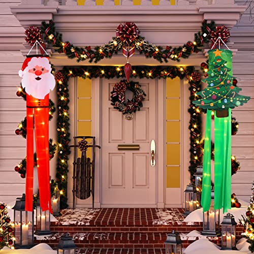 39 Inch  4 Pcs Christmas Windsock Flags w/ LED Lights