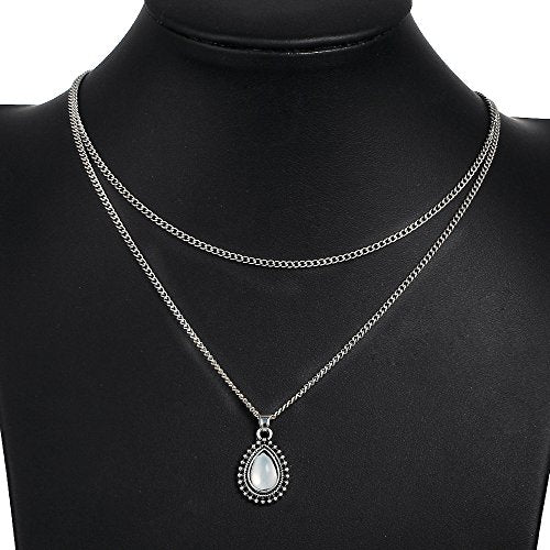 Layered Bar Silver Drop Pendant Boho Necklace for Women