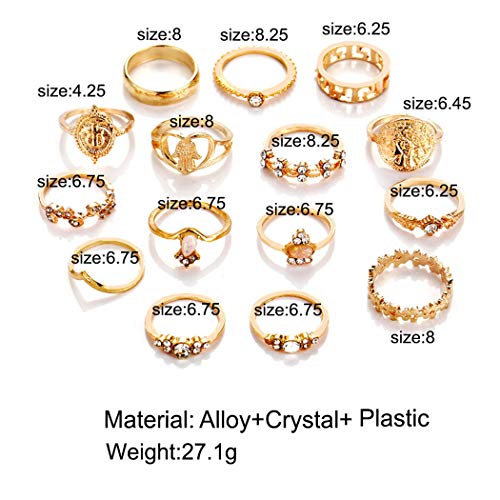 Vintage Ring Set Carved Knuckle Crystal Rings Set Gold Stackable Midi Rings Finger Jewelry for Women