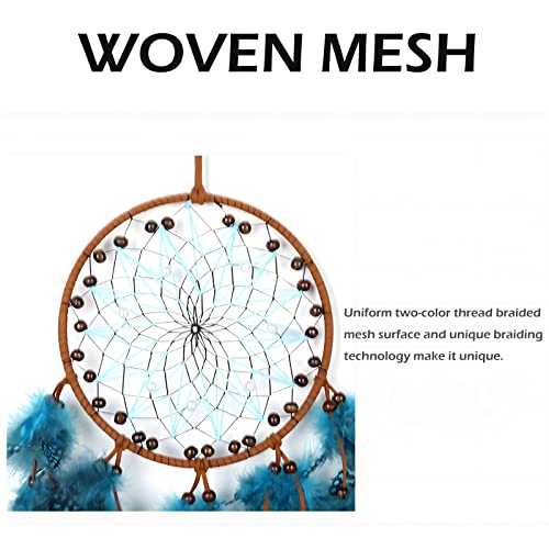 Dream Catcher Boho Sun Dream Catcher Peacock Green Feathers with Handmade Pearl and Wooden Beads,