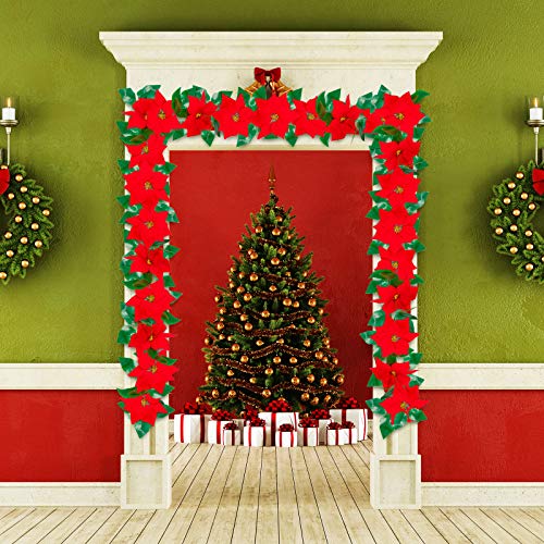 2pcs 6.4FT Christmas Poinsettia Flower Garland Decorations