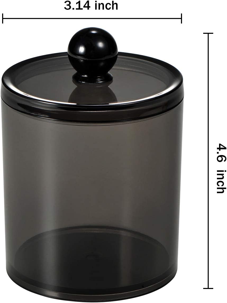 4 Pack Plastic Acrylic Bathroom Vanity Canister Jars w/ Storage Lid (Black, 15 Oz)