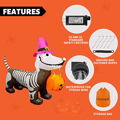 5Ft Halloween Inflatables Skeleton Puppy w/ Build-in LEDs