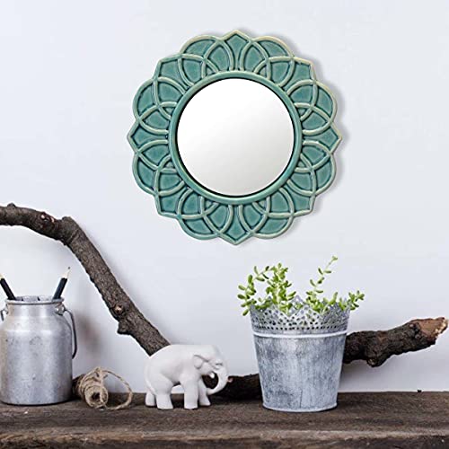 Decorative 9" Round Floral Ceramic Accent Wall Mirror