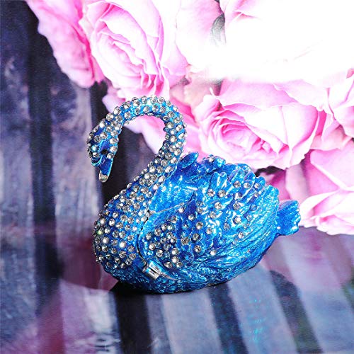 Blue Diamond Swan Trinket Box Hinged Hand-painted Figurine Collectible Ring Holder