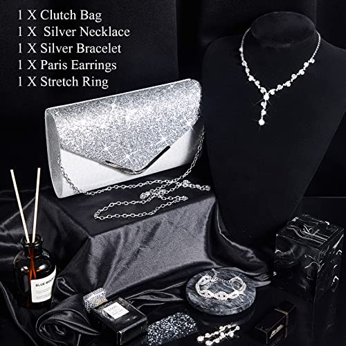 5 Pcs Purse Rhinestone Jewelry Set Rhinestone Clutch Purse Wedding Bride Prom Jewelry Necklace Earrings