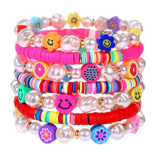 Colorful Beaded Stretchable Rainbow Heishi Stackable Bracelet Set