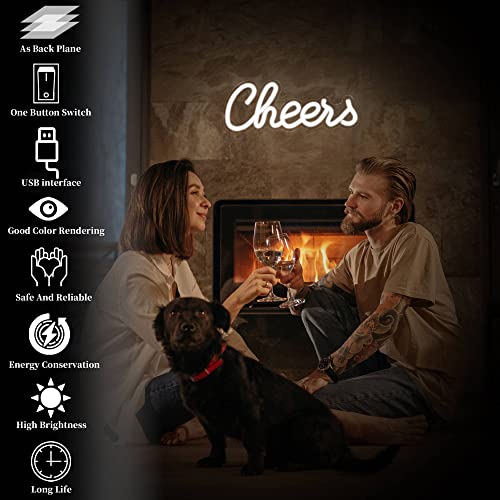 Cheers Neon Sign, LED Neon Light for Wall Decor, USB Powered- White