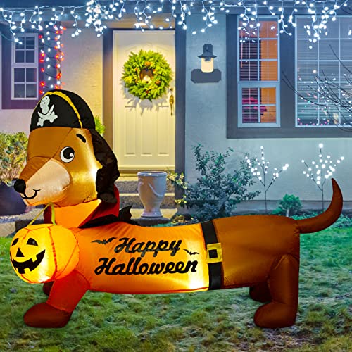 5 FT Halloween Inflatable Outdoor Dog w/ a Pumpkin Decoration