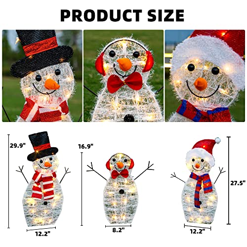 Christmas Decoration 55 L Lighted Snowman Family Outdoor, 3-Piece Waterproof Plug in 2D Snowman for Yard