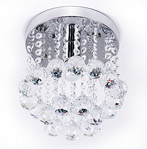 Crystal Chandeliers Light, Mini Style Modern Flush Mount Fixture w/ Crystal Ceiling Lamp