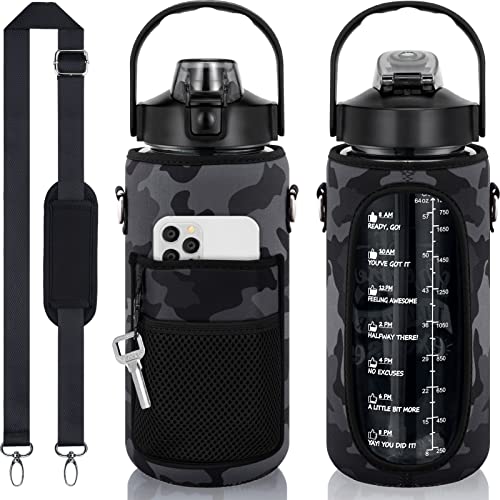 Half Gallon Motivational Water Bottle w/ Sleeve & Strap 64 OZ
