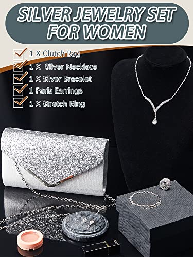 5 Pcs Purse Rhinestone Jewelry Set Rhinestone Clutch Purse Wedding Bride Prom Jewelry Necklace Earrings