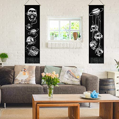 Skeleton Tapestry Planet  Gothic Skull White and Black for Bedroom, Living Room